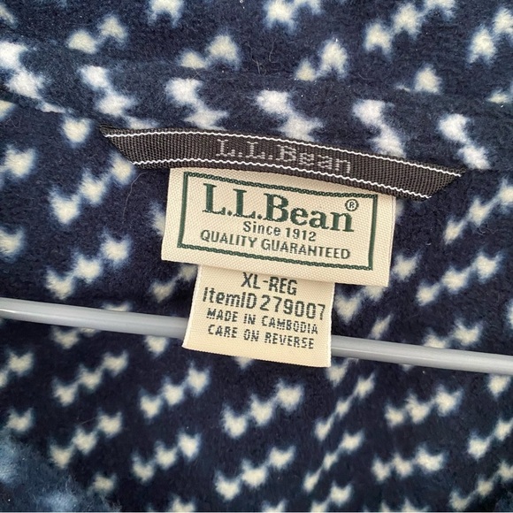 L.L Bean Mens Navy Blue Patterned Fleece Buttoned Sweatshirt Size XL - Picture 4 of 14